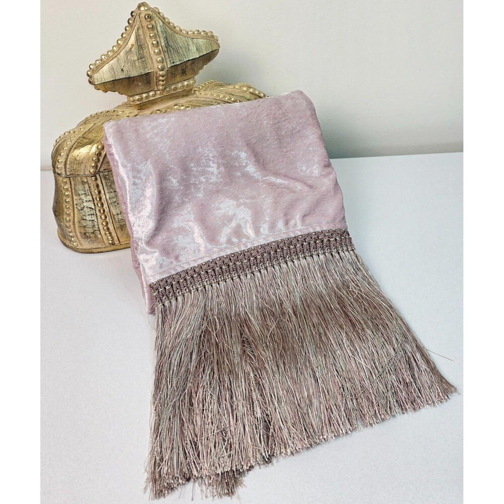 Elegant Vintage THRO Lavender Velvet Throw Blanket Shimmery Mauve Long Fringe